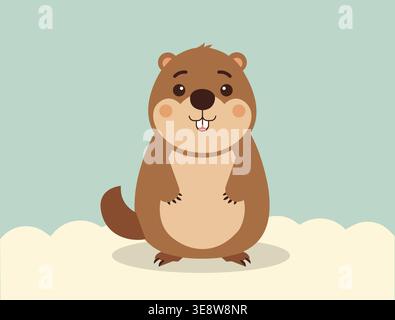 Cute cartoon beaver character standing, adorable woodland animal illustration in flat style with pastel background Stock Vector
