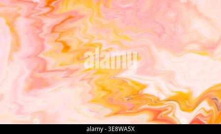 Abstract marbled background with soft pink yellow and orange swirling liquid paint texture Stock Photo