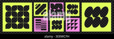 Vector promotion flyer or IG story collage. Brutalism Template with organic shapes and Bauhaus geometric Frame. Great for marketing campaigns and Stock Vector