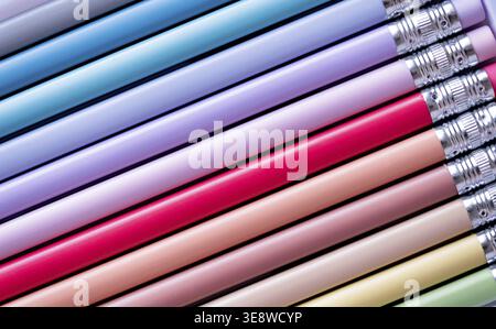 Set of pastel colored colorful pencils, colorful background Stock Photo