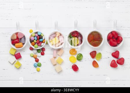 Colorful sweets. Lollipops, marmalade and candies. Top view Stock Photo