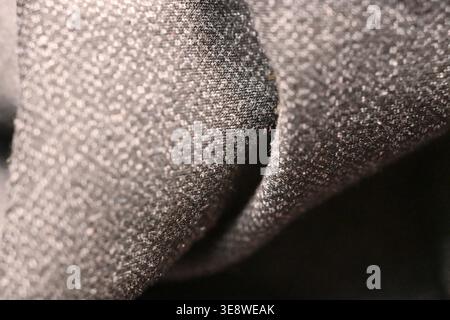 Grey Woolen Fabric Texture — Creased Macro Close-Up with Soft Defocused Background Stock Photo