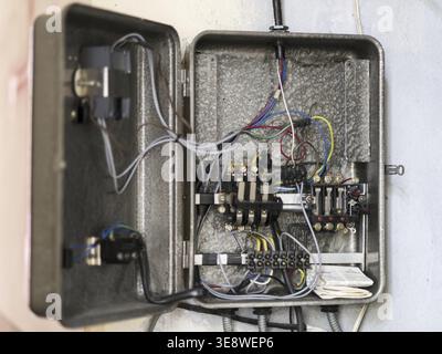 An old broken electrical panel Stock Photo