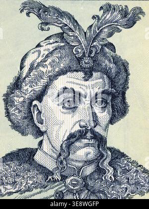 Bohdan Khmelnytsky portrait from old Ukrainian money - Hryvnia Stock Photo