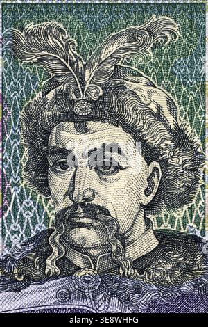 Bohdan Khmelnytsky portrait from old Ukrainian money Stock Photo