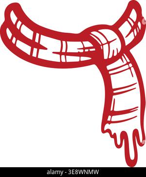 Simple illustration of a red plaid winter scarf with curved wrapping shape and two hanging ends. Stock Vector