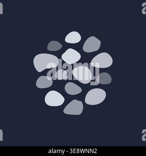 Simple illustration of a pine cone made of layered oval scales in soft gray tones on a dark background. Stock Vector