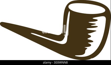 Simple illustration of a classic tobacco pipe with a curved bowl and long tapered stem shown in side view. Stock Vector