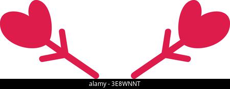 Simple illustration of two red tulip like flower heads on short branches facing inward toward each other. Stock Vector