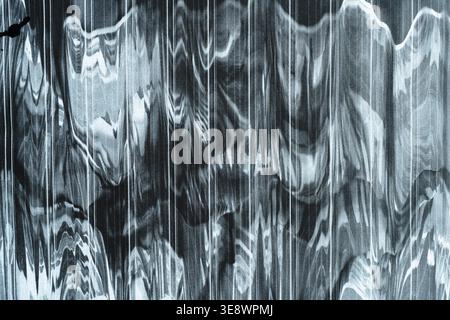 Abstract Monochrome Glitch Texture with Liquid Motion and Vertical Lines Stock Photo