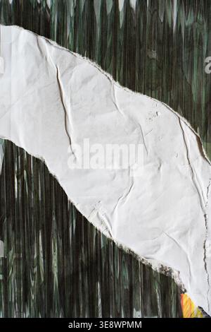 Dark Green Distorted Texture Over Torn White Paper Background Stock Photo