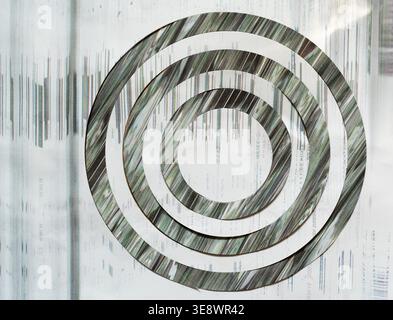 Concentric Abstract Glitch Rings on White Textured Background Stock Photo