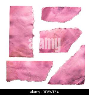 Set of Pink Torn Paper Scraps on White Background Stock Photo