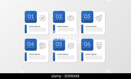 Corporate development planning blue square infographic 6 steps Stock Vector