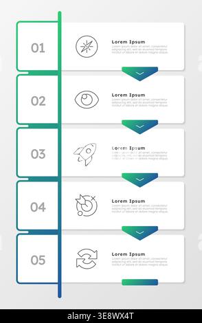 Alternative business solutions green gradient infographic 5 steps Stock Vector