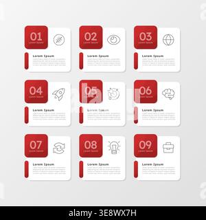 Smart investment strategy red square infographic 9 steps Stock Vector