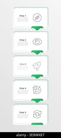 Business organization solutions green vertical infographic 5 steps Stock Vector