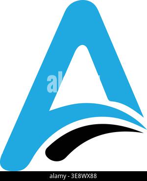 Modern blue letter A logo design with abstract wave element, minimalist alphabet monogram isolated on white background for branding and identity. Stock Vector
