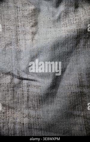 Grey and Off White Cotton Shirt — Grid Pattern with Horizontal and Vertical Lines, Creased Fabric Macro Close-Up and Soft Defocused Backgrounds Stock Photo