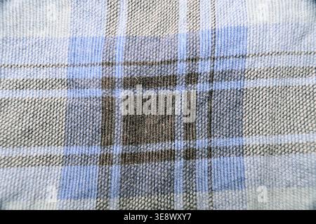 Grey and Off White Cotton Shirt — Grid Pattern with Horizontal and Vertical Lines, Creased Fabric Macro Close-Up and Soft Defocused Backgrounds Stock Photo
