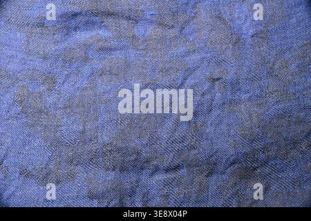 Blue and Dark Blue Linen Shirt Fabric — Creased Texture Macro Close-Up with Soft Defocused Backgrounds Stock Photo