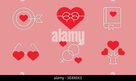 Love and Valentine Icons Set with Hearts Romantic Minimal Illustration Stock Vector