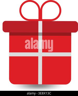 Red gift box icon with ribbon bow minimal flat design Stock Vector