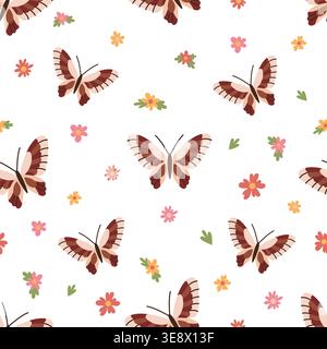 Pattern with butterflies and flowers on a white background Stock Vector