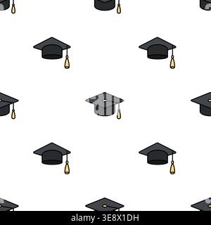 Graduation cap seamless pattern. University, college graduation black cap texture for degree ceremony, educational programs design. Vector Stock Vector