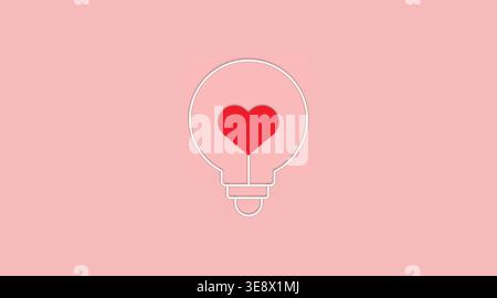 Heart inside light bulb icon, love idea concept minimalist outline illustration Stock Vector