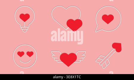 Love and Valentine icons set with heart symbols, romantic outline illustrations Stock Vector