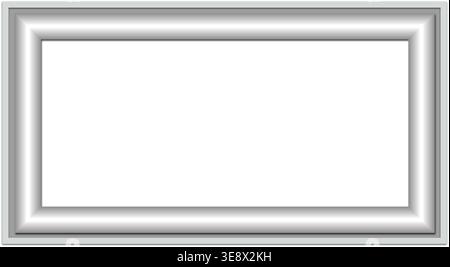 Realistic silver photo frame isolated on transparent background, blank modern rectangular border template Stock Vector