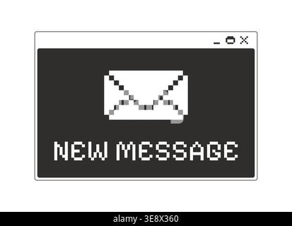 New message notification monochrome pixel pop-up window Stock Vector