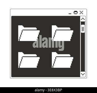 Multiple folders with scroll bar monochrome pixel pop-up window Stock Vector