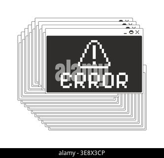 Stacked error monochrome pixel pop-up windows Stock Vector