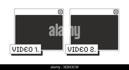 Videos blank two monochrome pixel pop-up windows Stock Vector