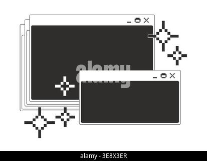 Twinkle shining stacked blank monochrome pixel pop-up windows Stock Vector