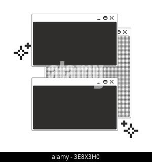 Sparkles shine layered monochrome pixel pop-up windows Stock Vector