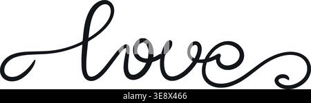 Handwritten word love. Ink lettering in one line. Romantic sign on the theme of love, passion, confession and feelings. Vector graphic Stock Vector