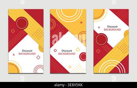 Discount sale poster templates set, modern red and yellow geometric promotion backgrounds for marketing and advertising Stock Vector