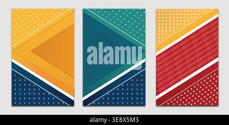 Abstract geometric poster templates set, modern colorful brochure covers with diagonal shapes and dotted pattern design Stock Vector