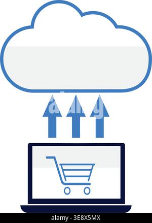 Cloud e-commerce icon with shopping cart and storefront. Stock Vector