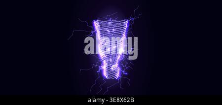 Lightning Thunderbolt Energy Tornado Hurricane Typhoon, Digital Bolt Abstract AI Data Science Funnel Stream, Cyber Technology Flow Process Symbol Stock Vector