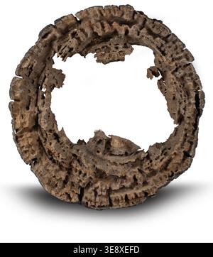 Decaying tree stump with holes as a natural isolated on a white background Stock Photo