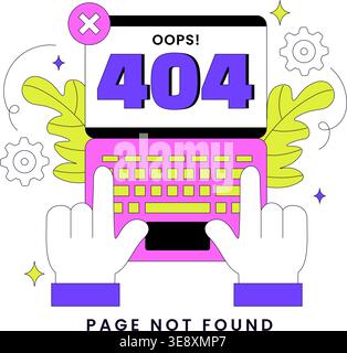 404 Error Vector Illustration Page Not Found Concept With Cute Characters UI Design Website Problem Notification And Modern Digital Error Display Stock Vector