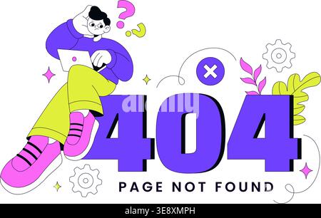 404 Error Vector Illustration Page Not Found Concept With Cute Characters UI Design Website Problem Notification And Modern Digital Error Display Stock Vector