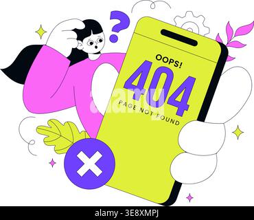 404 Error Vector Illustration Page Not Found Concept With Cute Characters UI Design Website Problem Notification And Modern Digital Error Display Stock Vector