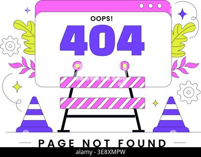 404 Error Vector Illustration Page Not Found Concept With Cute Characters UI Design Website Problem Notification And Modern Digital Error Display Stock Vector