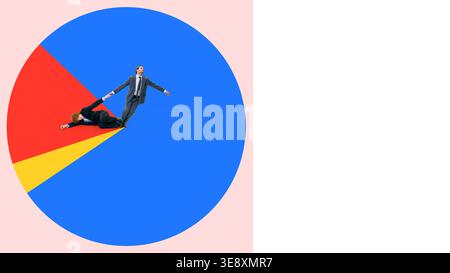 Businessman pulling another from colored chart growth performance. Stock Photo