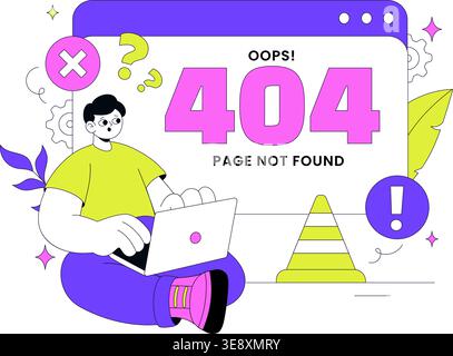 404 Error Vector Illustration Page Not Found Concept With Cute Characters UI Design Website Problem Notification And Modern Digital Error Display Stock Vector